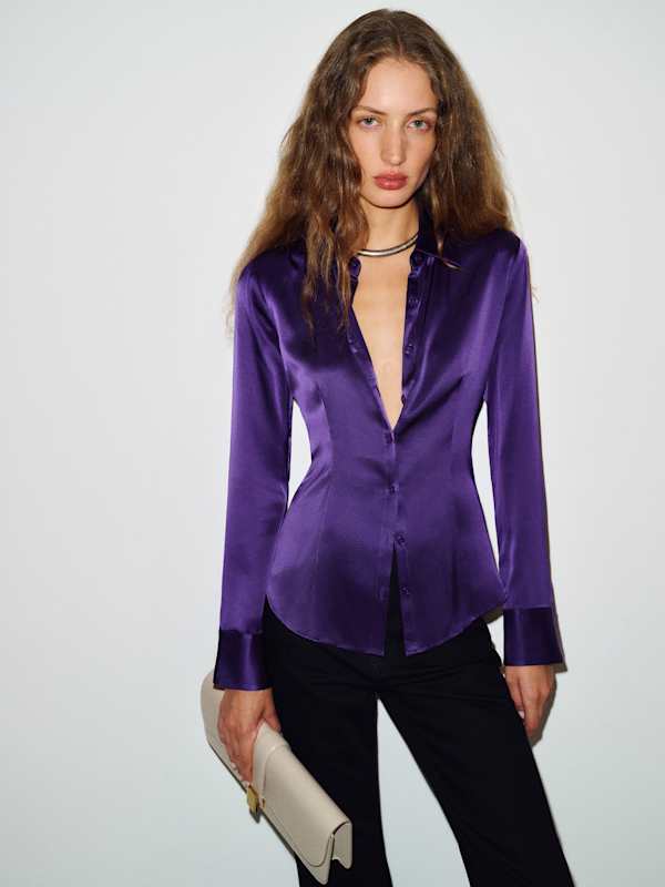 Raya Fitted Silk Shirt - Purple
