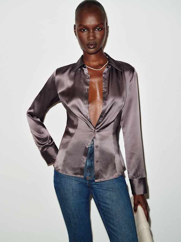 Raya Fitted Silk Shirt - Smoky Quartz
