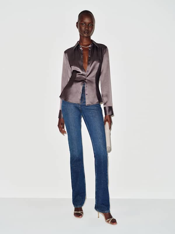 Raya Fitted Silk Shirt - Smoky Quartz