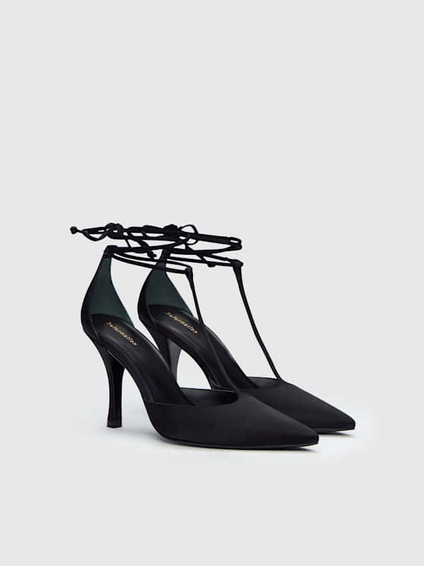 Stassie T-strap Pump - Black Satin