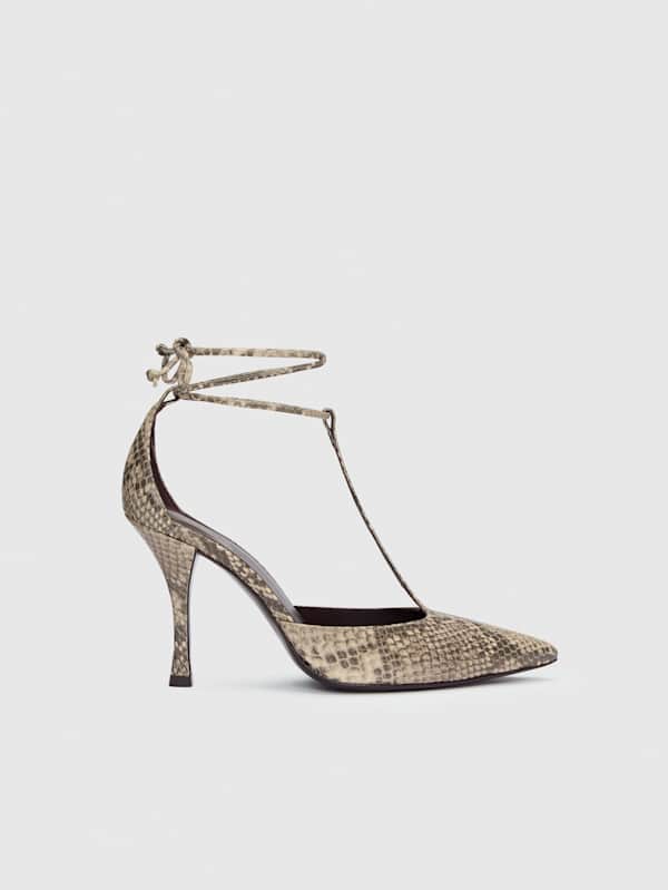 Stassie T-strap Pump - Tan Snake