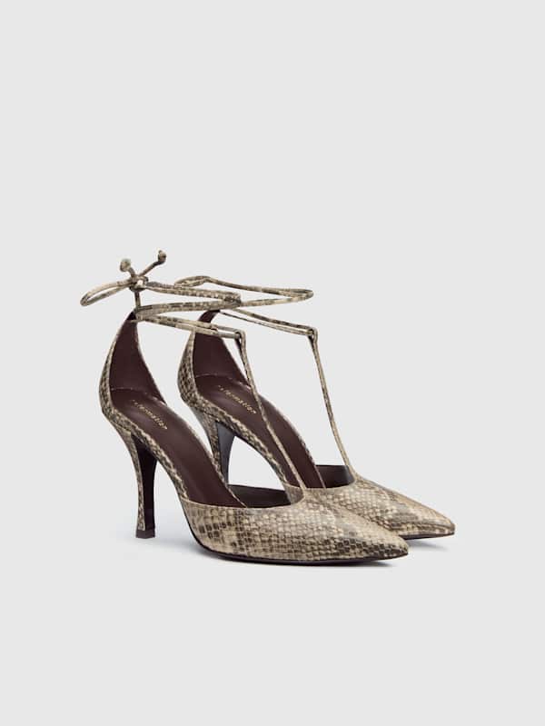 Stassie T-strap Pump - Tan Snake