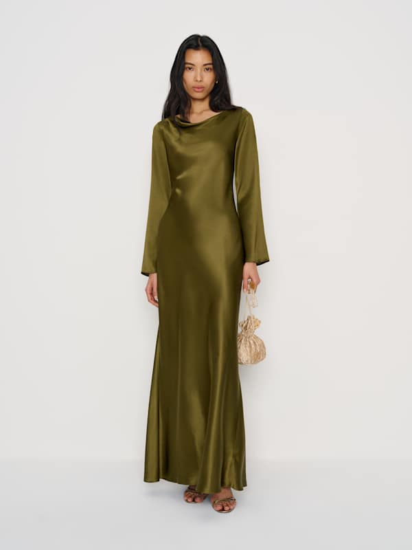 Pike Silk Maxi Dress - Moss Garden