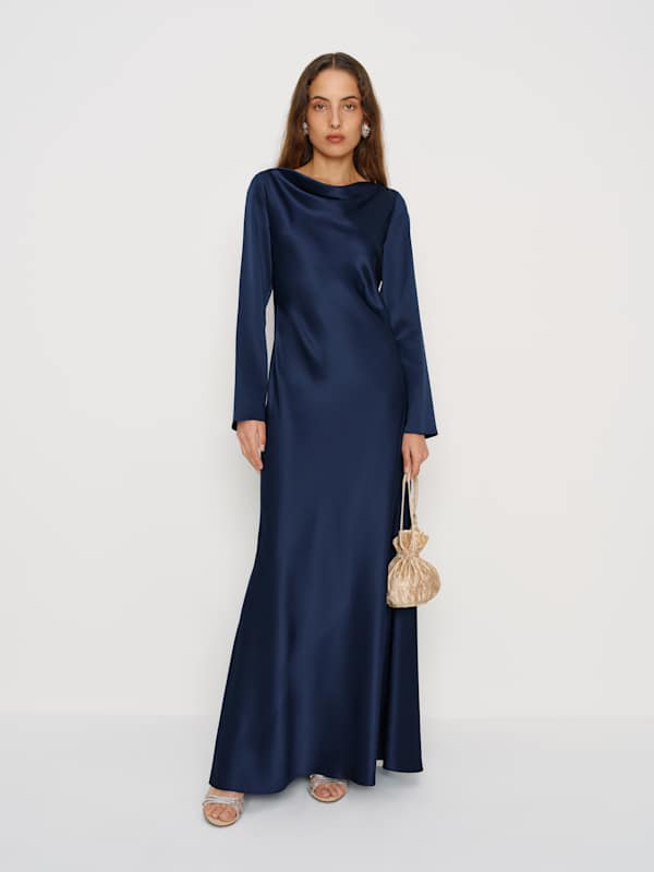 Pike Silk Maxi Dress - Navy