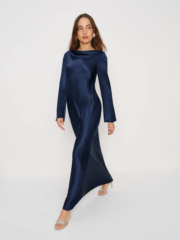 Pike Silk Maxi Dress - Navy