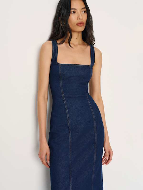 Gladys Super Stretch Denim Midi Dress - Frost