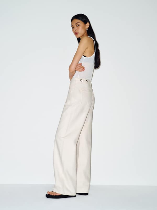 Reisa Adjustable Waist Baggy Jeans - Fior Di Latte