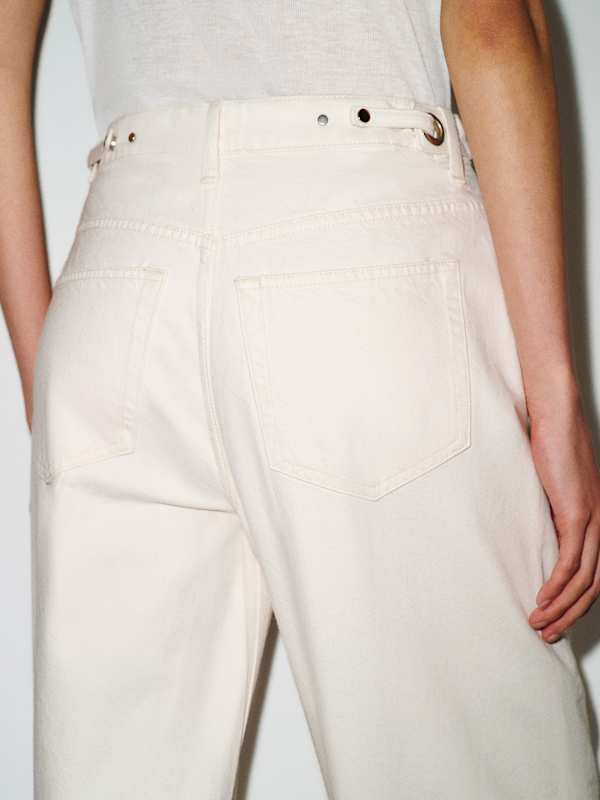 Reisa Adjustable Waist Baggy Jeans - Fior Di Latte