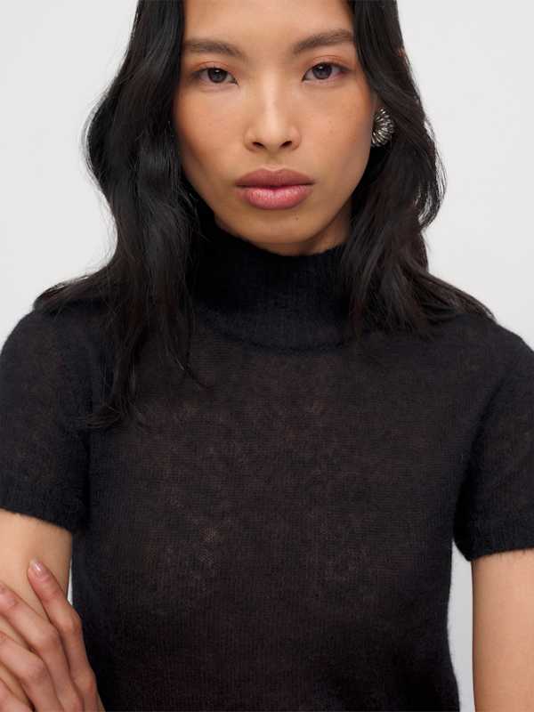 Laurel Sheer Alpaca Mock Neck - Black