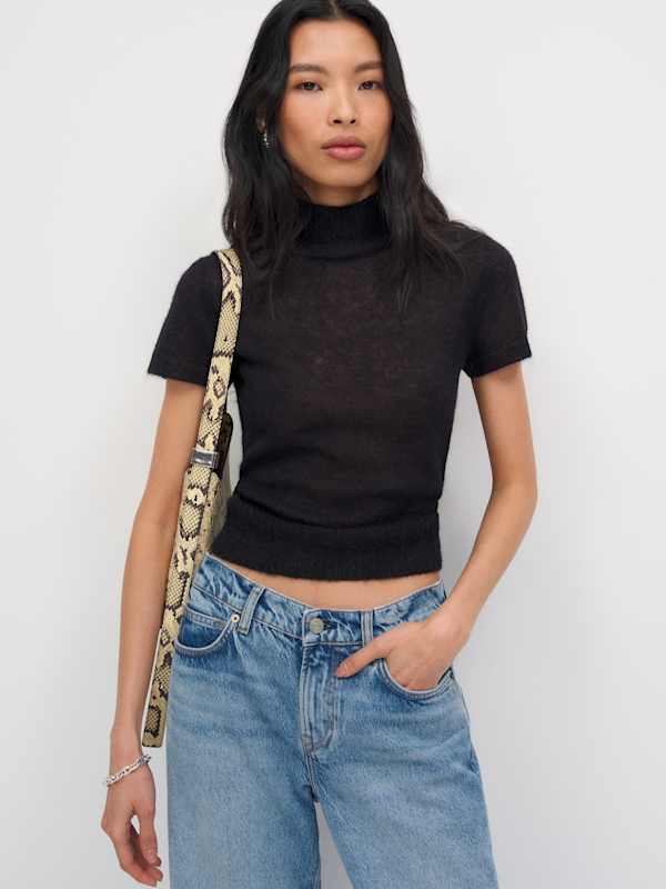 Laurel Sheer Alpaca Mock Neck - Black