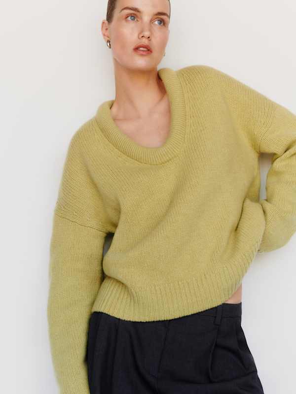 Jonie Cashmere Oversized Scoop Neck - Lemongrass
