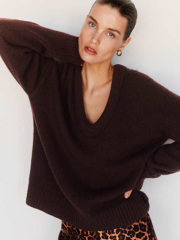 Jonie Cashmere Oversized Scoop Neck - Mole