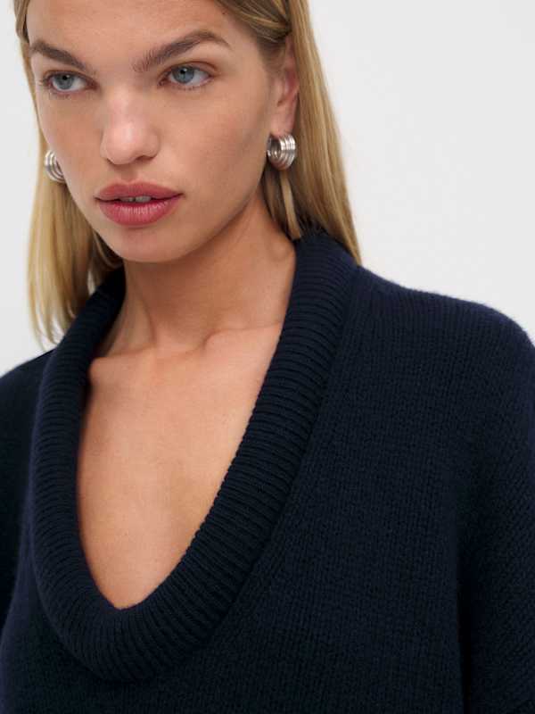 Jonie Cashmere Oversized Scoop Neck - Navy
