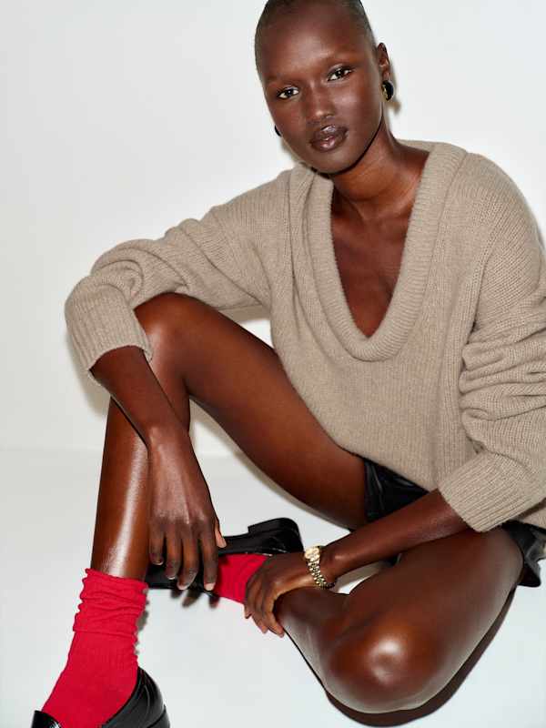 Jonie Cashmere Oversized Scoop Neck - Oatmeal
