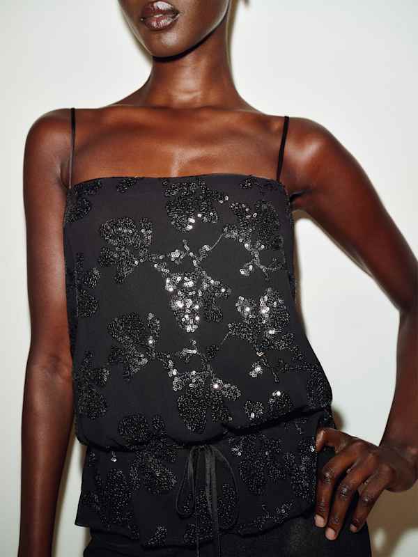 Silvia Top - Black Sequin