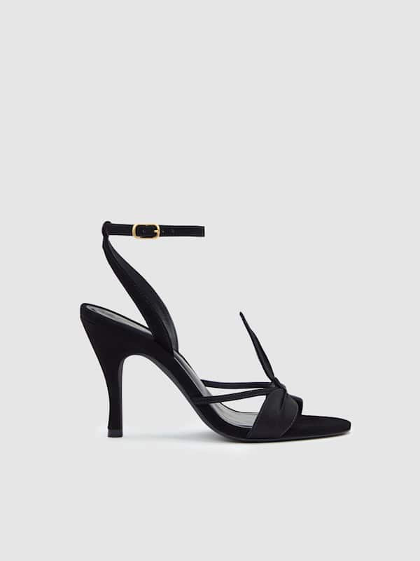 Linda Heeled Sandal - Black Suede Satin