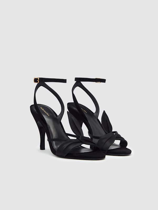 Linda Heeled Sandal - Black Suede Satin