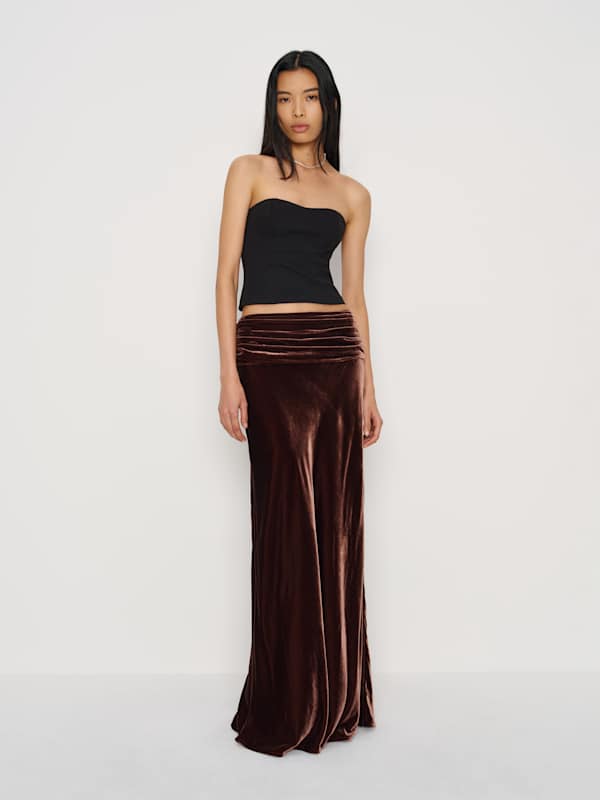 Evie Velvet Skirt - Mahogany