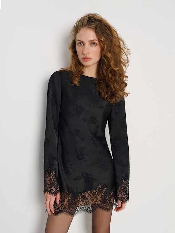Blanche Silk Dress - Black Jacquard