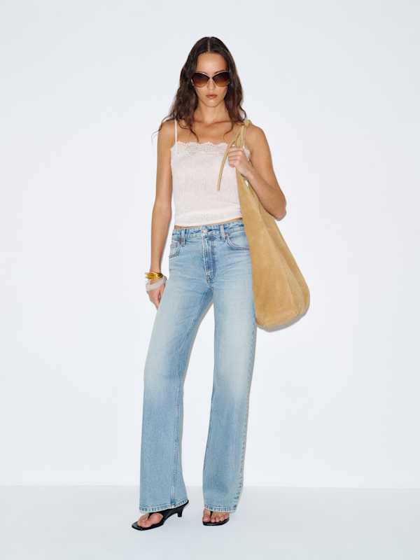 Hunter Stretch Mid Rise Wide Leg Jeans - Manatee