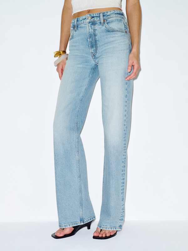 Hunter Stretch Mid Rise Wide Leg Jeans - Manatee
