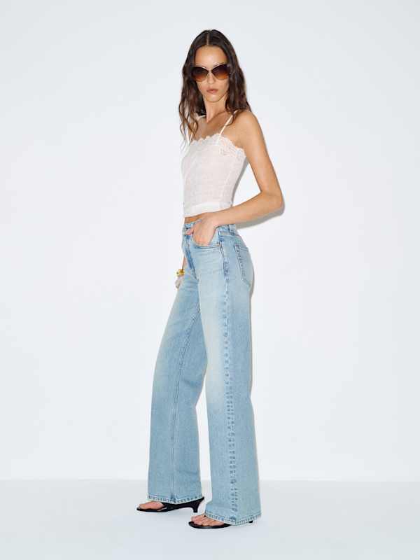 Hunter Stretch Mid Rise Wide Leg Jeans - Manatee