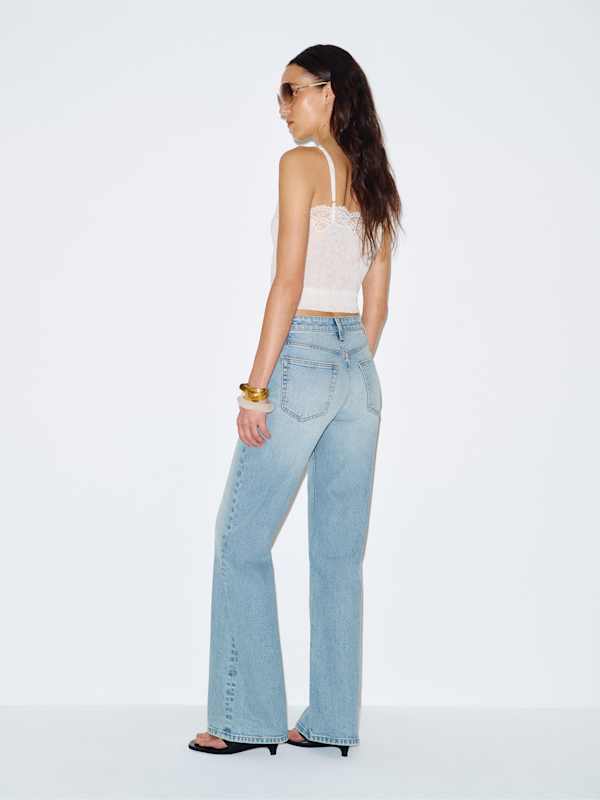 Hunter Stretch Mid Rise Wide Leg Jeans - Manatee