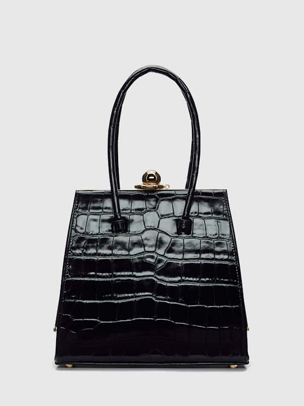 Peppa Top Handle - Black Croc Leather