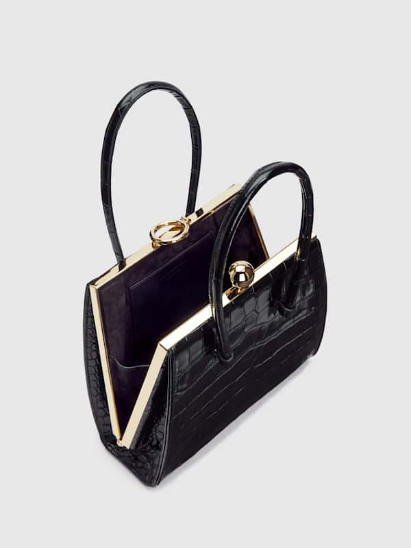 Peppa Top Handle - Black Croc Leather
