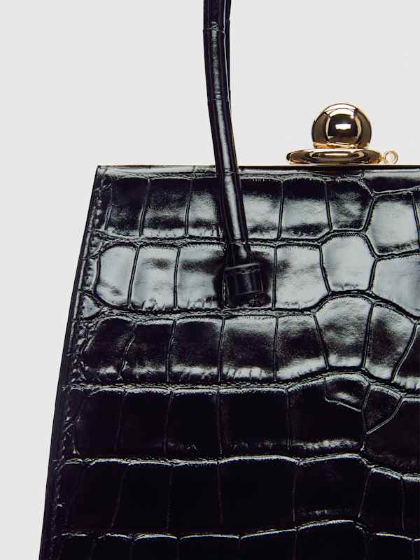 Peppa Top Handle - Black Croc Leather