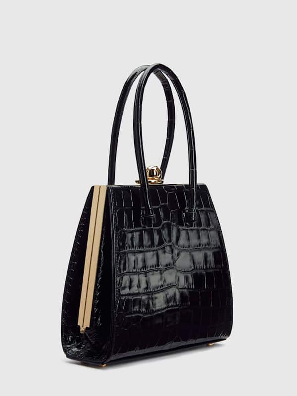 Peppa Top Handle - Black Croc Leather