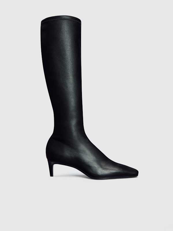 Remy Stretch Knee Boot - Black Stretch Leather