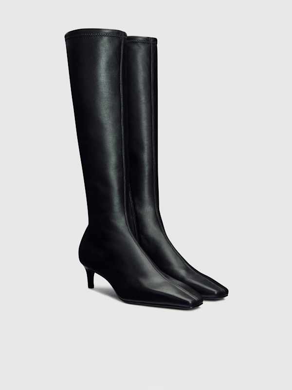 Remy Stretch Knee Boot - Black Stretch Leather