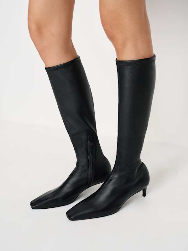 Remy Stretch Knee Boot - Black Stretch Leather