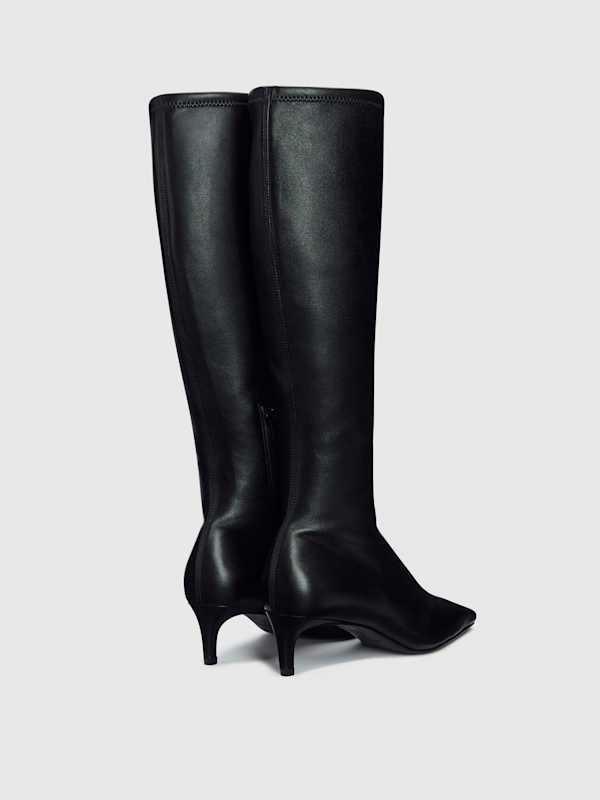 Remy Stretch Knee Boot - Black Stretch Leather