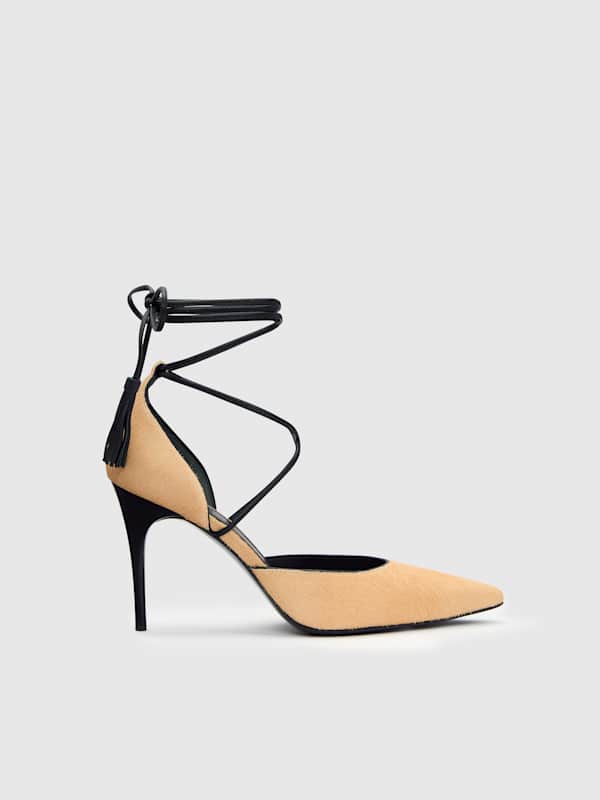 Julia Tassel Pump - Tan Haircalf Black