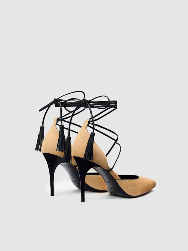 Julia Tassel Pump - Tan Haircalf Black