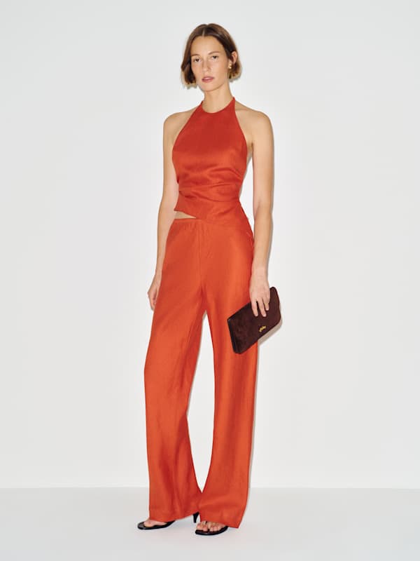 Gale Linen Mid Rise Pant - Chili Mango