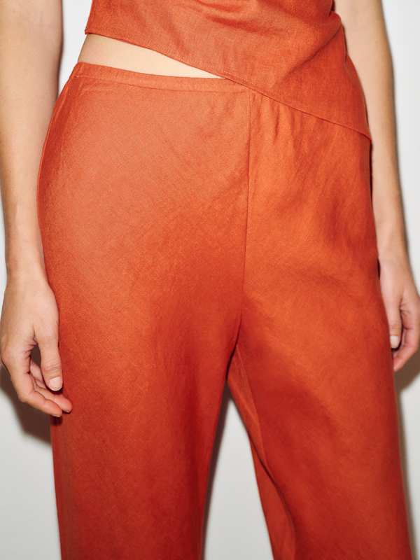 Gale Linen Mid Rise Pant - Chili Mango