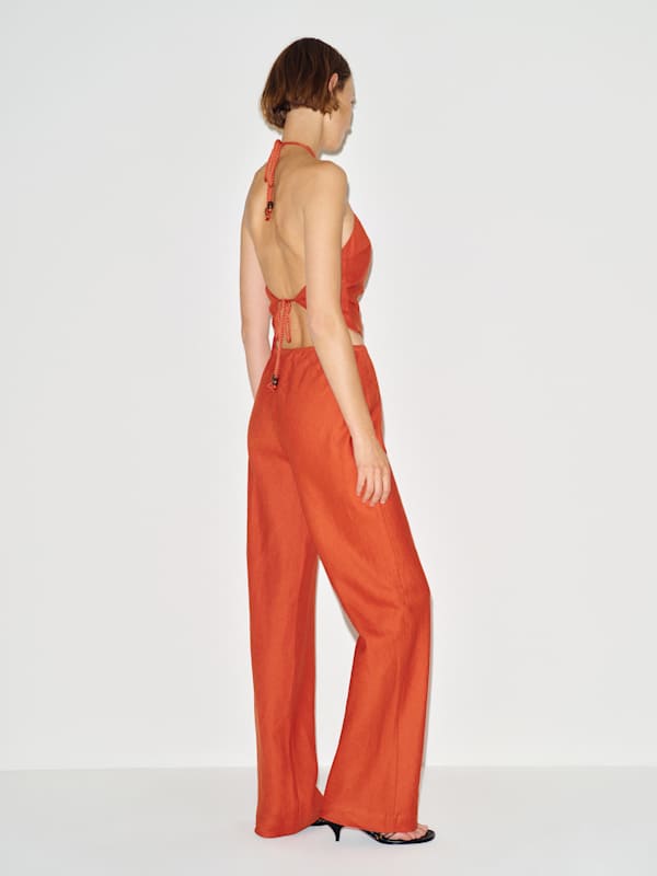 Gale Linen Mid Rise Pant - Chili Mango