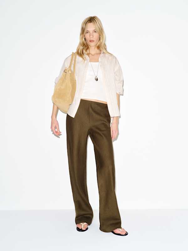 Gale Linen Mid Rise Pant - Dark Olive