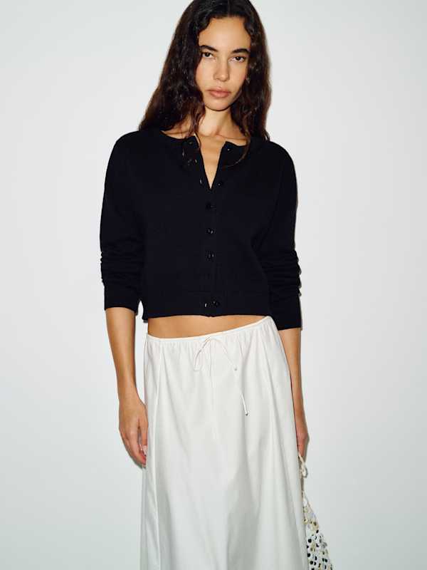 Clara Cotton Crew Cardigan - Black