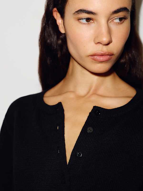 Clara Cotton Crew Cardigan - Black