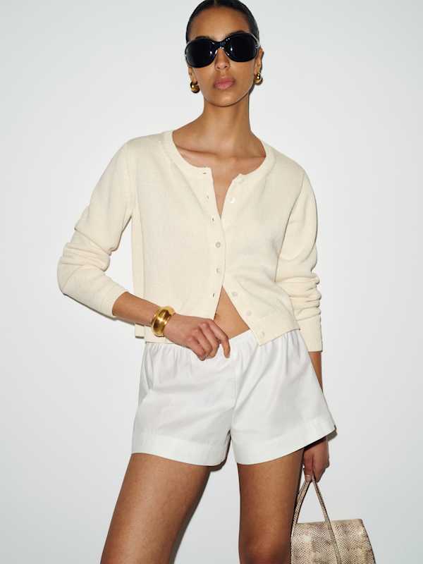 Clara Cotton Crew Cardigan - Fior Di Latte