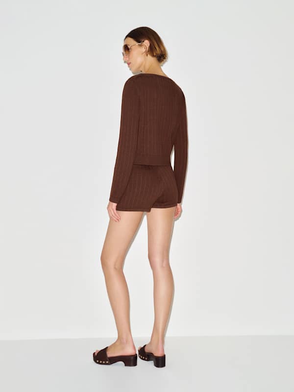 Clara Cotton Crew Cardigan - Mahogany Rib