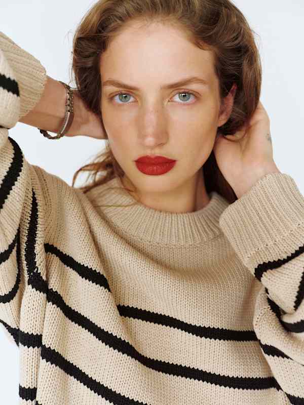 Cove Cotton Oversized Crew - Coyote Black Stripe