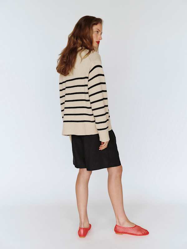 Cove Cotton Oversized Crew - Coyote Black Stripe