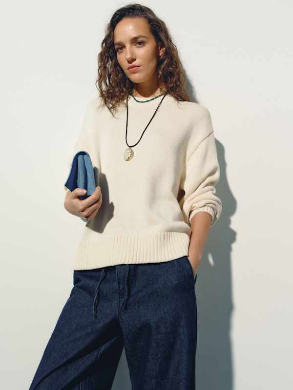 Cove Cotton Oversized Crew - Fior Di Latte