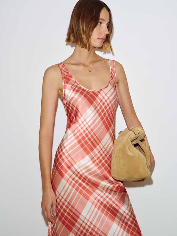 Pamela Silk Dress - Guava Plaid