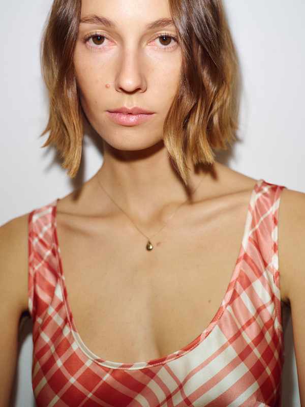 Pamela Silk Dress - Guava Plaid